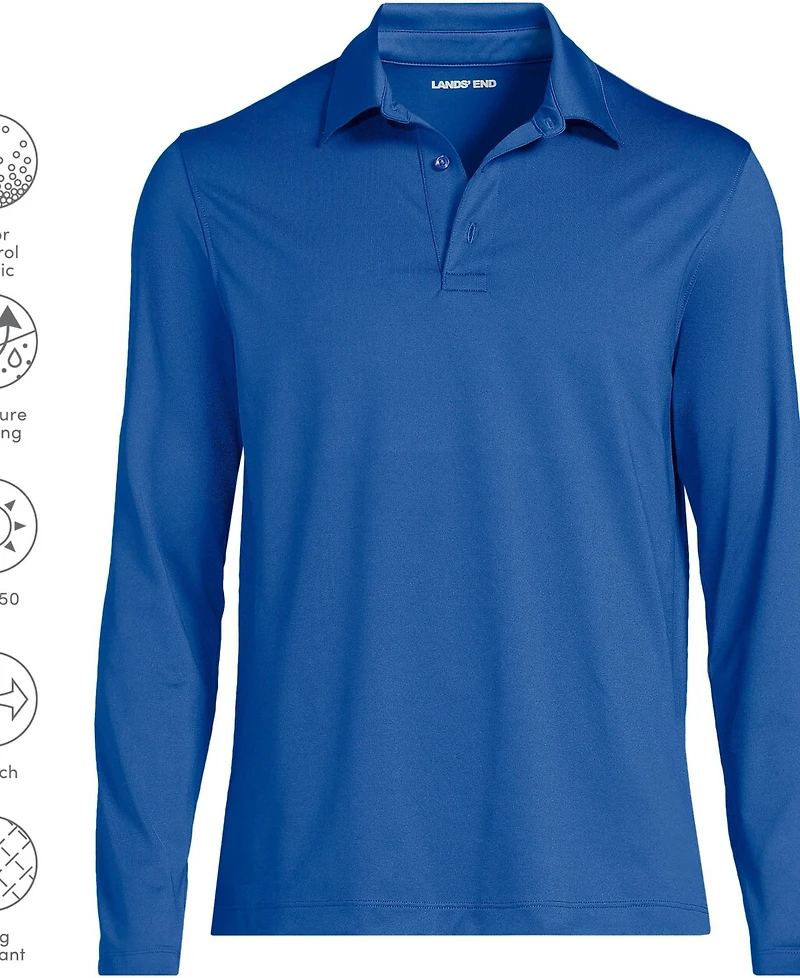 Lands' End School Uniform Men's Rapid Dry Long Sleeve Modern Fit Polo