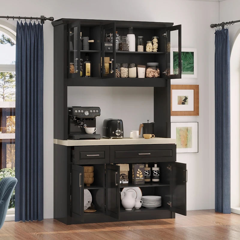 6-Door 2-Drawer Kitchen Storage Cabinet with Movable Shelves,Pantry