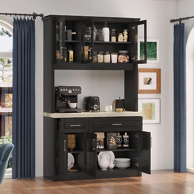 6-Door 2-Drawer Kitchen Storage Cabinet with Movable Shelves,Pantry