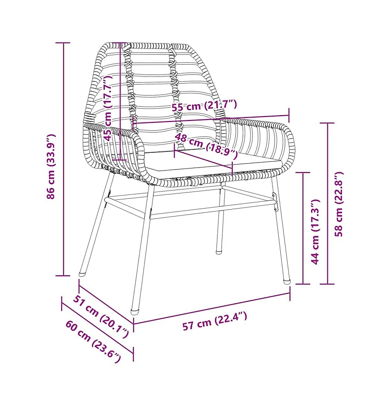 Garden Chair Black Pe Rattan Standard size for adults