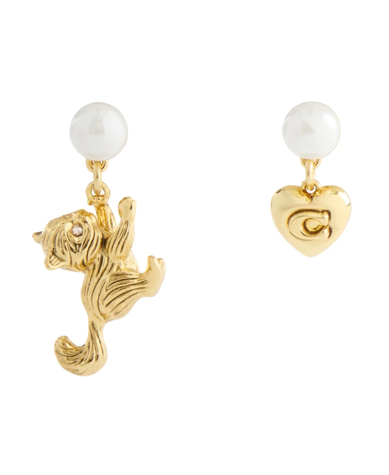 Coach Gold Plated Signature Mismatch Cat Earrings