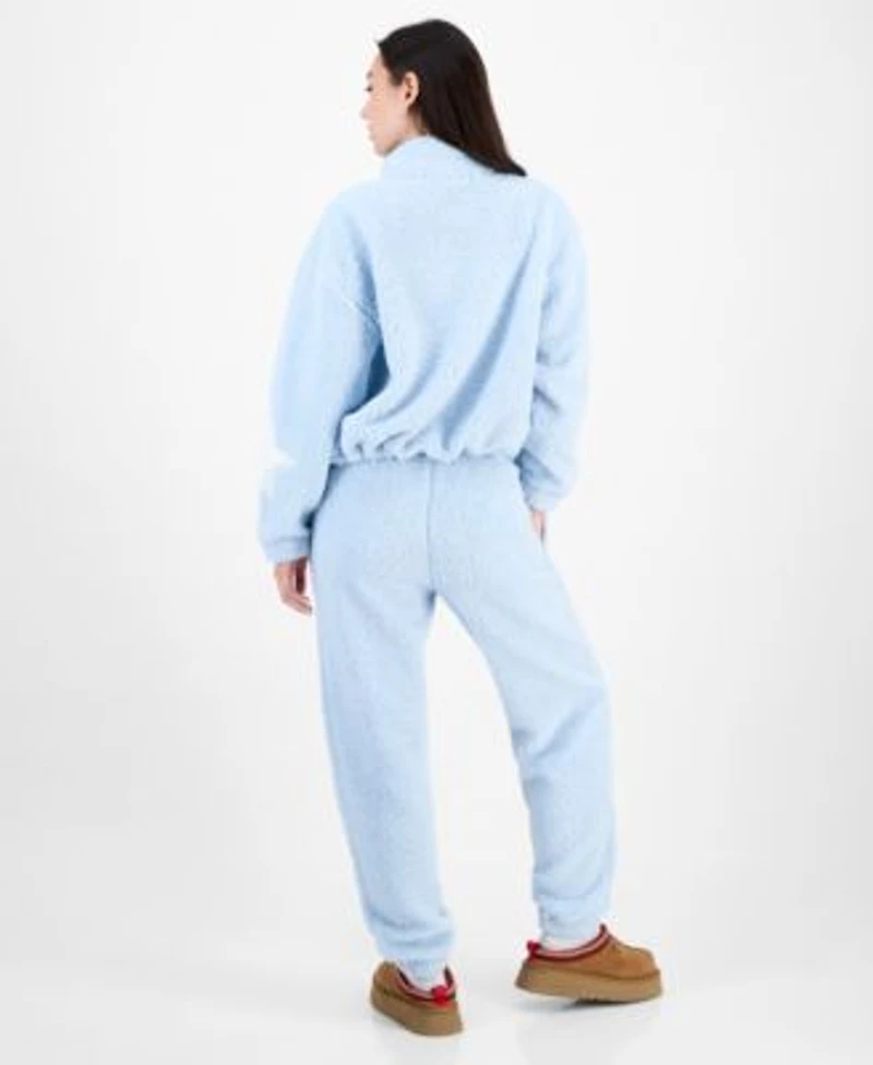 Madden Girl Juniors Star Sherpa Zip Up Sherpa Fleece Sweatpants