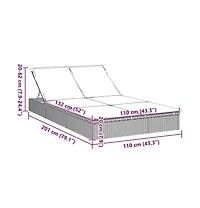 Sunbed Grey Pe rattan, Steel Double Adjustable Armrests Sunbed