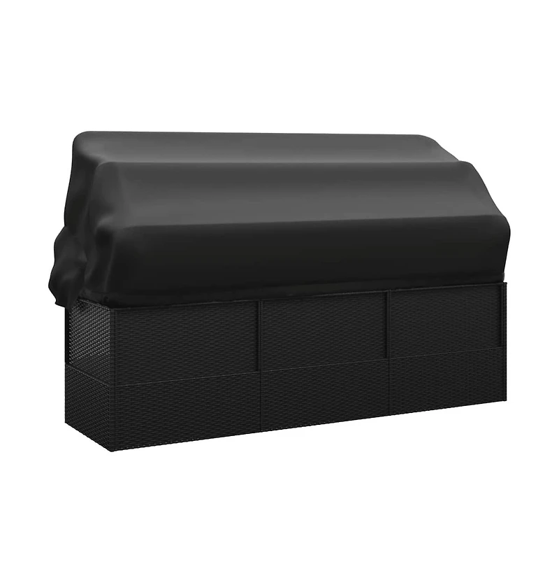 Outdoor Lounge Bed Black Poly rattan, powder-coated steel, polyester