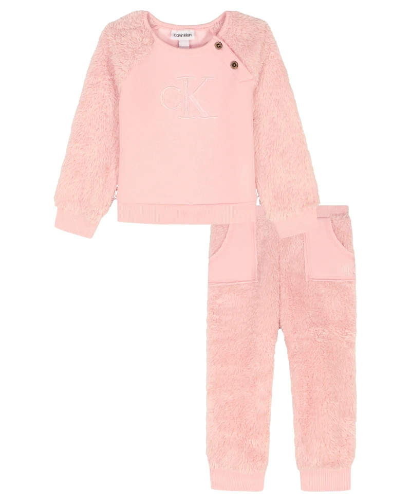 Calvin Klein Baby Girls 2-Piece Long Sleeve Top and Pull-On Jogger Pants Set