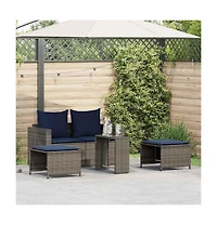 5 Piece Patio Sofa Set with Cushions Stackable Gray Poly Rattan
