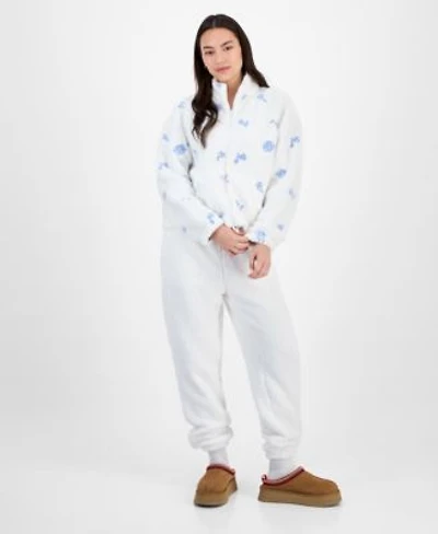 Madden Girl Juniors Embroidered Zip Up Sherpa Jacket Sherpa Joggers
