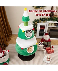 Gymax Christmas Cat Tree for Indoor Cats w/ 2 Condos Sisal Scratching Posts Spring Toy