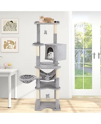 Gymax 69'' Tall Cat Tree w/ Top Perch Cozy Condo Basket Bed Hammock Basket Bed Indoor