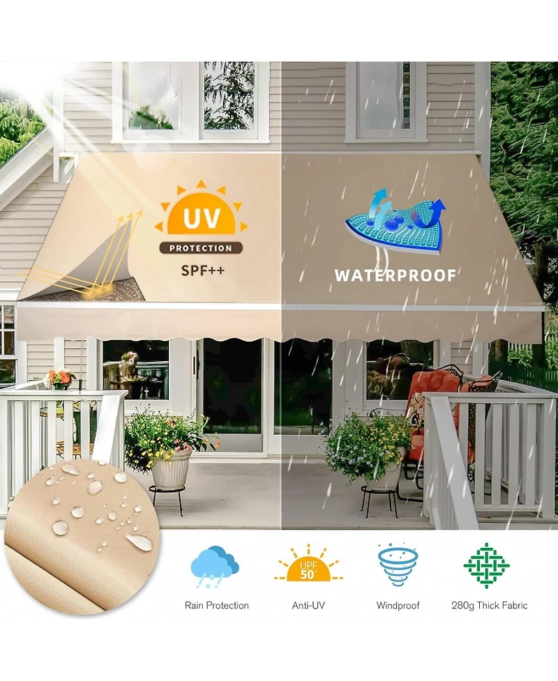 Aecojoy 10'x8' Manual Retractable Awning Sun Shade, Patio Canopy