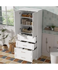 Lovmor 72inch Tall Freestanding Bathroom Cabinet with 3 Drawers Partitioned Standard Deep Adjustable Shelf Modern Elegant Style Soft Close Doors