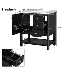Lovmor 30inch Transitional Style Bathroom Vanity Cabinet Combo with Ceramic Sink Soft Close Door