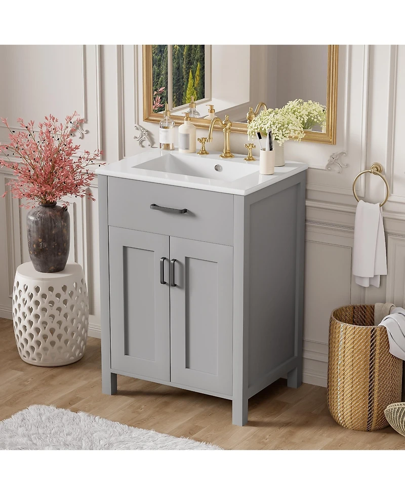 Bathroom Vanity Combo with Ceramic sink Luxurious SpaceSaving Vanity 2 Soft Close Doors