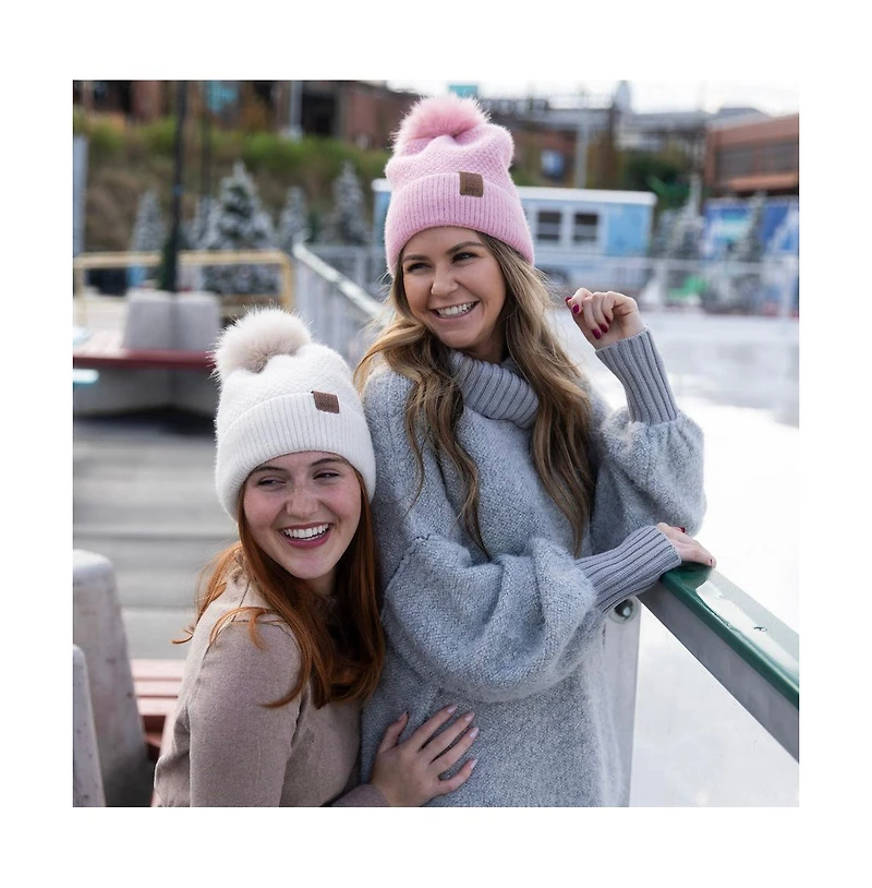 Women's Pom Pom Beanie - Tan