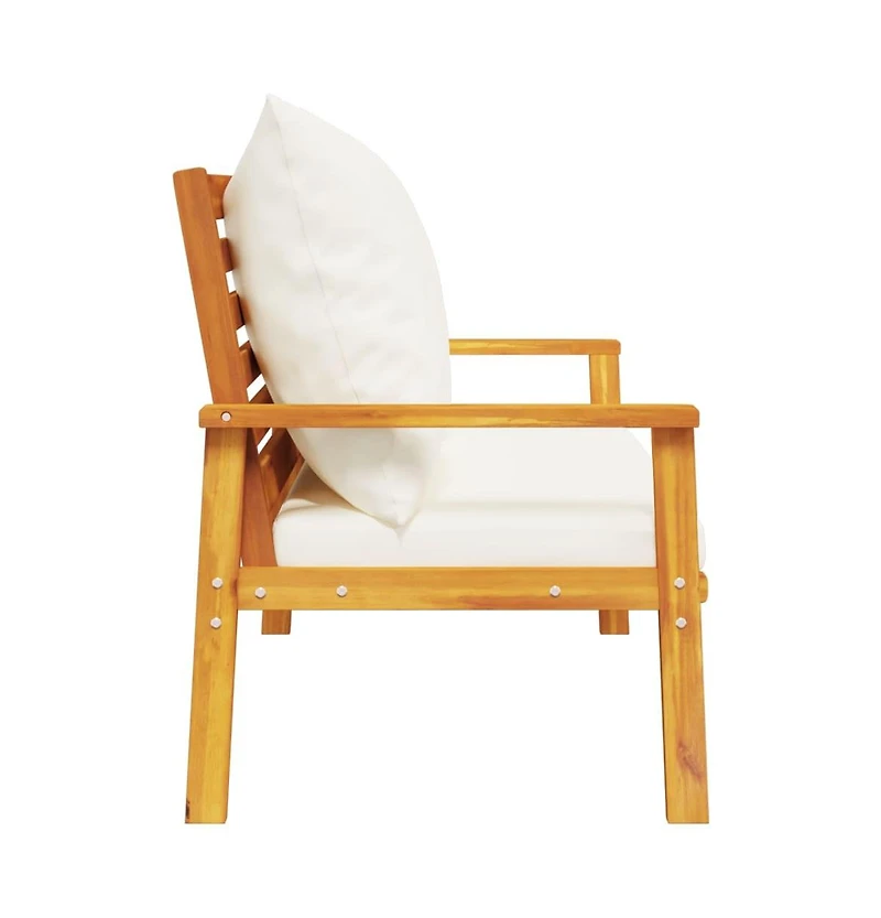 Garden Sofa Bench Cream White, Natural Wood