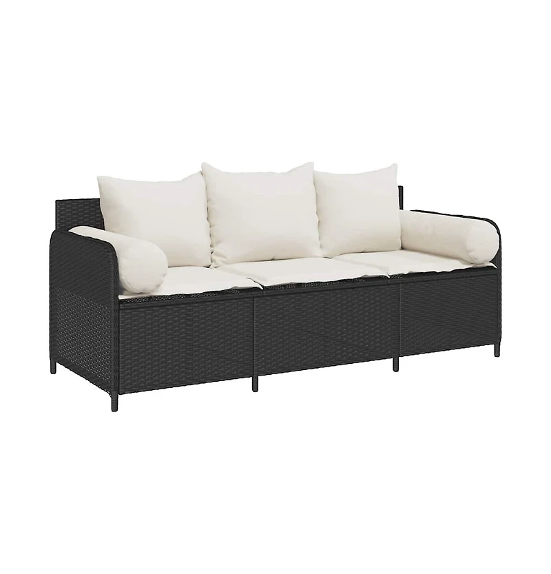 Garden Sofa Black Pe Rattan, Powder-Coated Steel 3-Seater