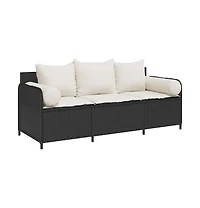 Garden Sofa Black Pe Rattan, Powder-Coated Steel 3-Seater