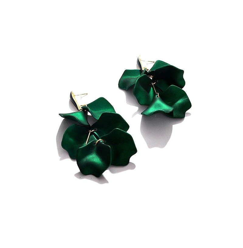 Sohi Women's Green Metallic Petal Drop Earrings
