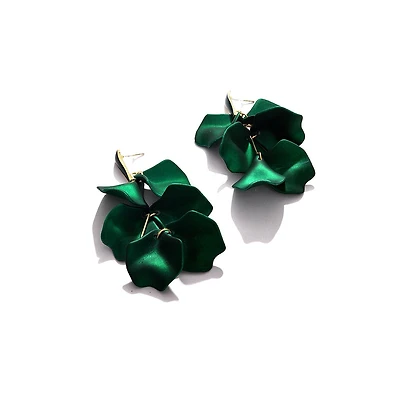 Sohi Women's Green Metallic Petal Drop Earrings