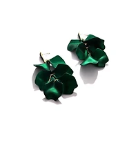 Sohi Women's Green Metallic Petal Drop Earrings