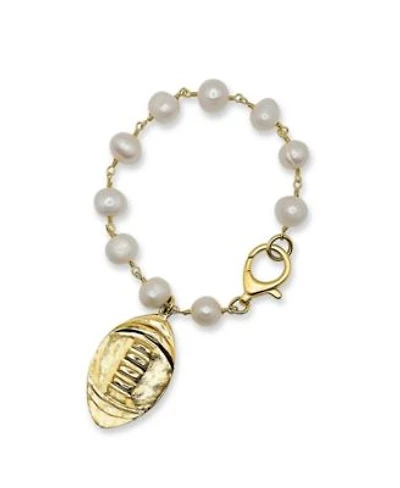 Freshwater Pearl Bracelet With Gold Plated Football Charm
