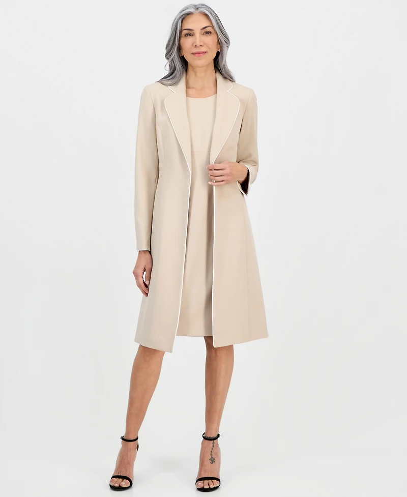 Le Suit Women's Topper Jacket & Round-Neck Sheath 2 Piece Dress Suit, Regular Petites
