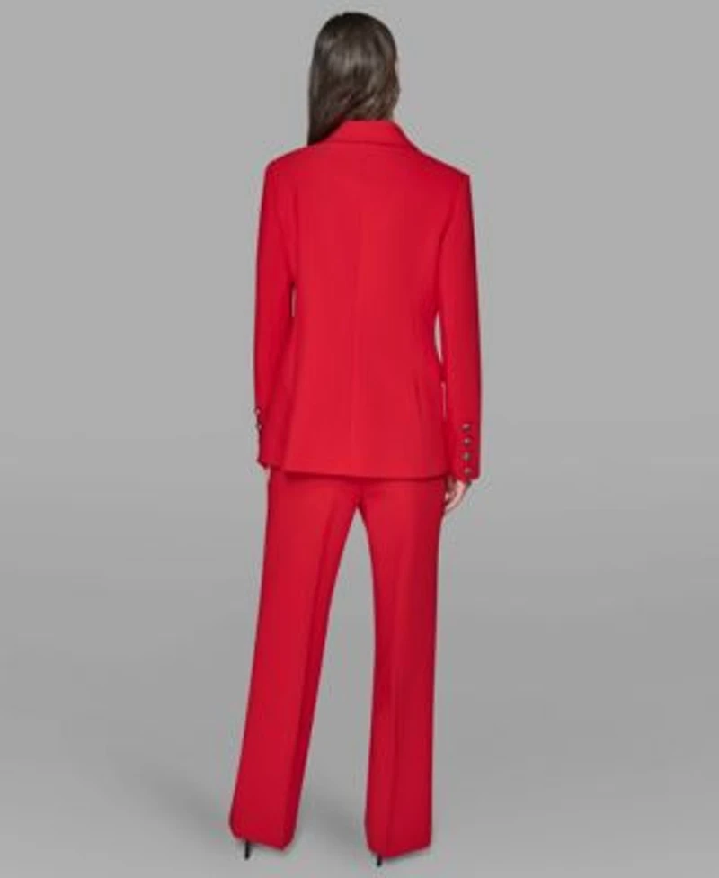 Karl Lagerfeld Paris Womens V Neck Double Breasted Satin Trim Jacket Sleeveless Criss Cross Top Straight Leg Pants