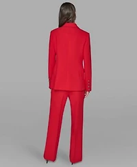 Karl Lagerfeld Paris Womens V Neck Double Breasted Satin Trim Jacket Sleeveless Criss Cross Top Straight Leg Pants