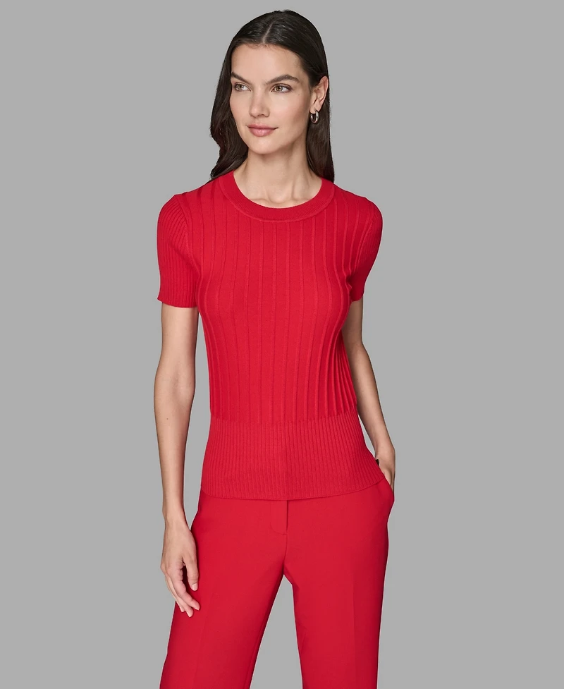 Karl Lagerfeld Paris Women's Short Sleeve Sweater Knit Top