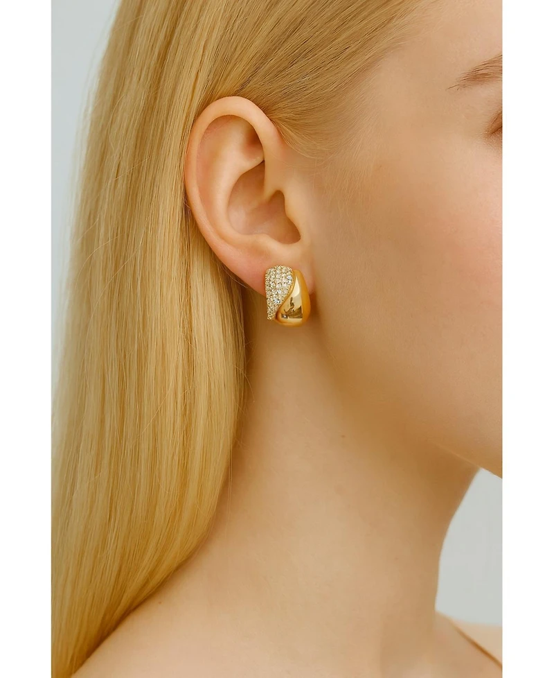 Rivka Friedman 18K Gold-Plated Pave Interlocking Teardrop Cz Huggie Hoop Earrings