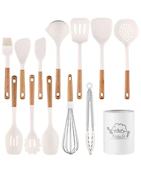 Sugift 13-Piece Silicone Kitchen Utensils with Wooden Handles Set