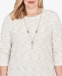 Alfred Dunner Petite Calm Luxe Space Dye Knit Top with Necklace