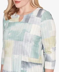 Alfred Dunner Petite Stockbridge Soft Colorblock Rib Texture Knit Top