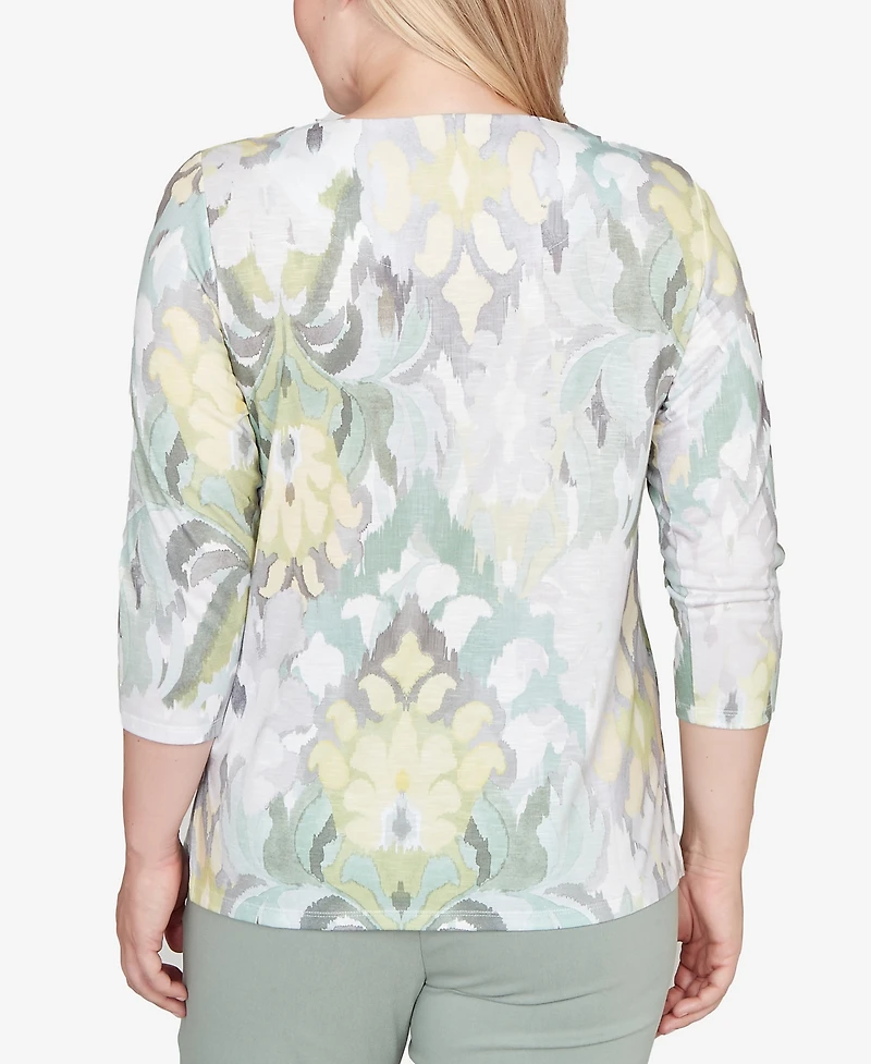 Alfred Dunner Petite Stockbridge Ikat Medallion Pattern Soft Knit Top