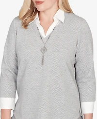 Alfred Dunner Petite Stockbridge Diamond Jacquard Two One Top with Necklace