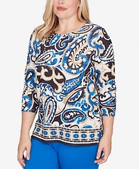 Alfred Dunner Petite Barcelona Paisley Knit Top With Necklace