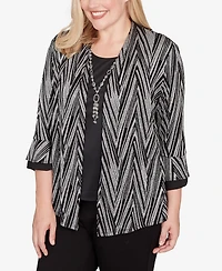Alfred Dunner Petite Barcelona Metallic Chevron Two One Top with Necklace