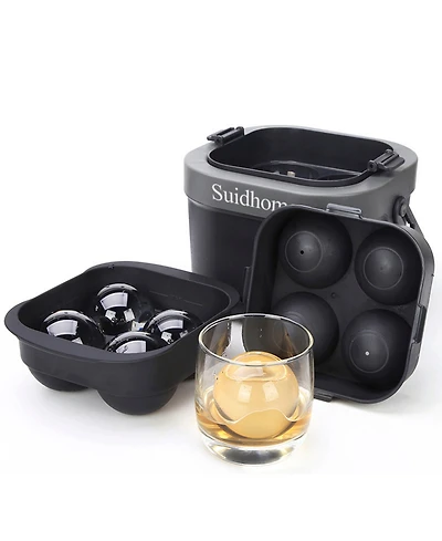 4-Cavity Clear Ice Ball Maker with Insulated Bucket, Bpa-Free Silicone Tray