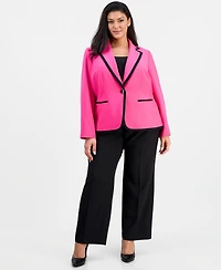 Le Suit Plus Colorblocked Mid-Rise Wide-Leg Pantsuit