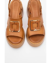Forever & Always Shoes Lucia Leather Buckle Platform Sandal (Women)