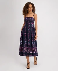 kensie Women's Square Neck Printed Chiffon Dress