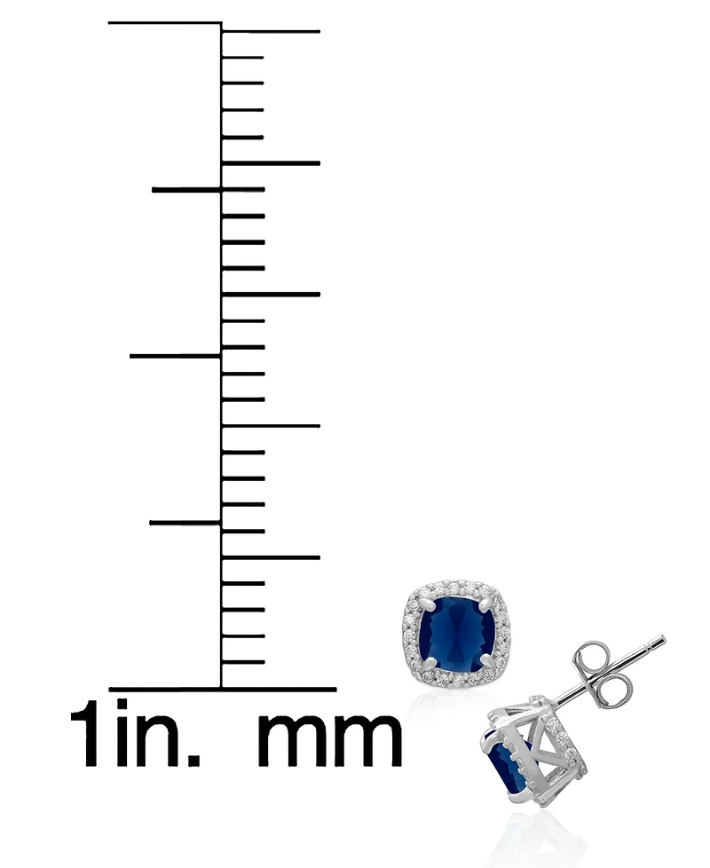 Macy's 2-Piece Set Lab Grown White Opal (2 ct. t.w.) and Sapphire (5 Cushion Halo Pendant Necklace with Matching Earrings Sterling Silver