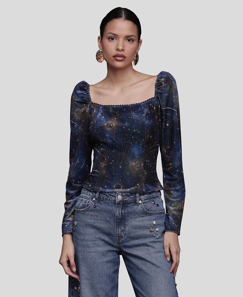 Avec Les Filles Women's Long Sleeves Velvet Top