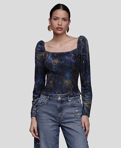 Avec Les Filles Women's Long Sleeves Velvet Top