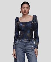 Avec Les Filles Women's Long Sleeves Velvet Top