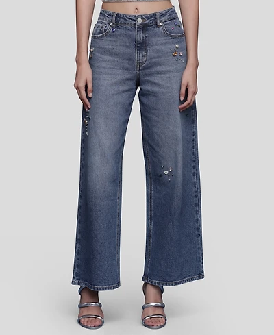 Avec Les Filles Women's Bejeweled Wide Leg Jeans