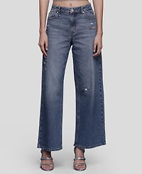 Avec Les Filles Women's Bejeweled Wide Leg Jeans
