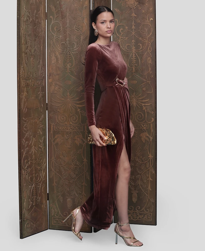Avec Les Filles Women's Asymmetric Drape Long Sleeves Maxi Dress