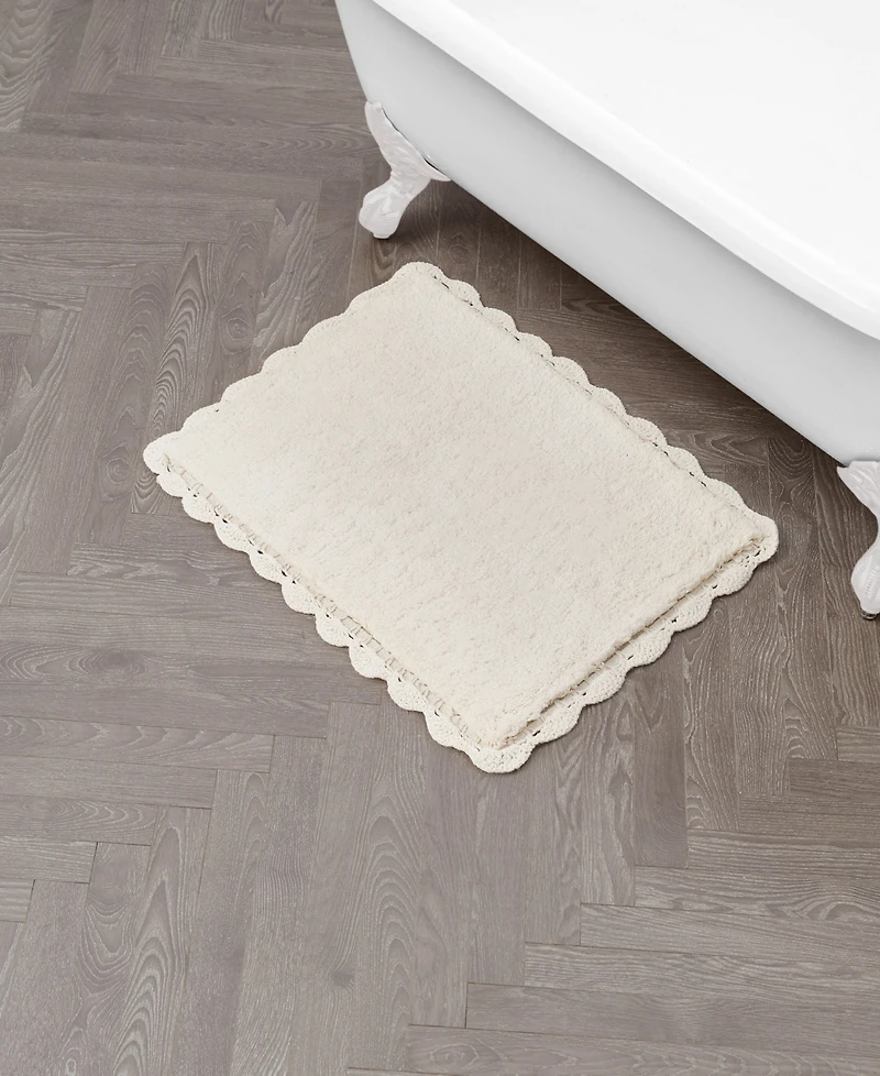 Laura Ashley Heathered Crochet Border Cotton Bath Rug