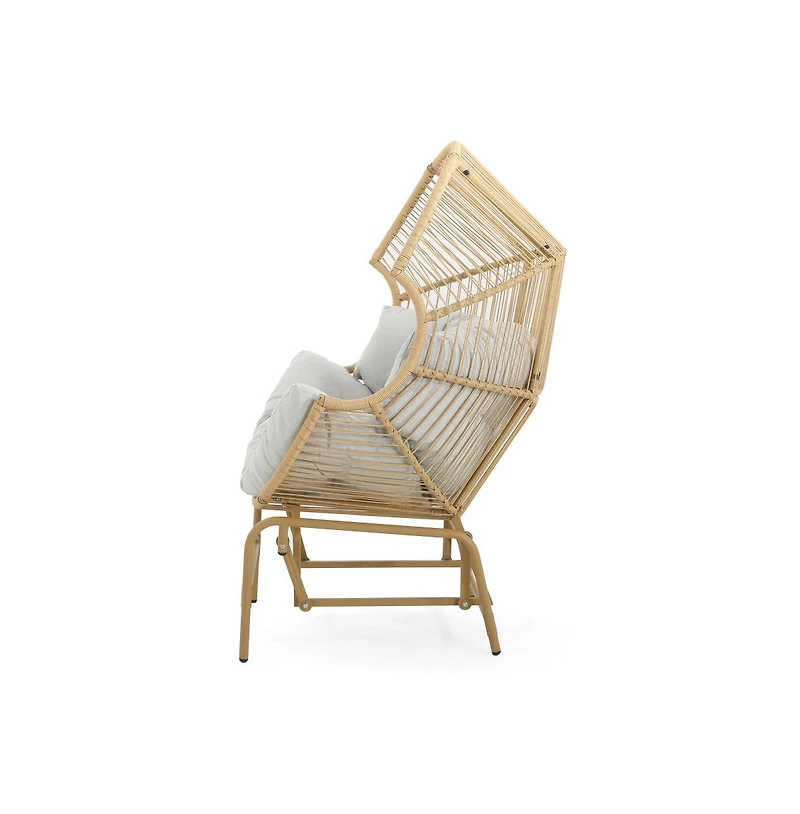 Chic Crate - Elevate Your Outdoor Living with the Luxurious Light Brown Palos Wicker Glider Chair for Ideal Comfort